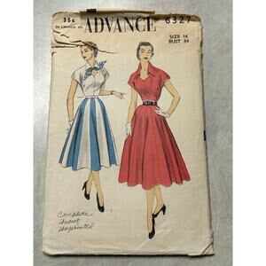 Vintage 1953 Advance Pattern #6327 Misses Flared Street Dress Size 16 Bust 34"